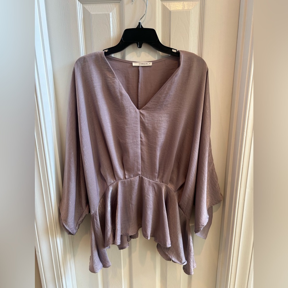 Lilac V-Neck Peplum Cocktail Blouse